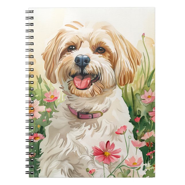 Caderno Espiral Diário Havanês - Notebook Watercolor Dog (Frente)