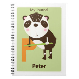 Caderno Espiral Diário Infantil Personalizado Letra P Panda Fofo