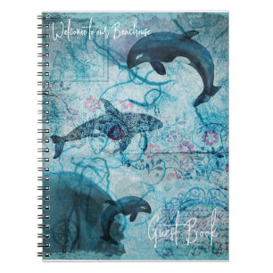 Caderno Espiral Diário/Livro de Convidados da Espiral de Golfinhos