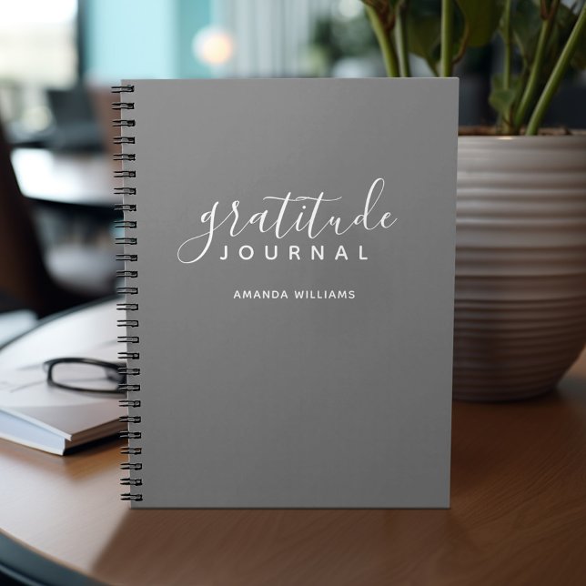 Caderno Espiral Diário Mínimo de Gratidão da Cinza - caligrafia (Gratitude notebook - personalize with your name or other text)