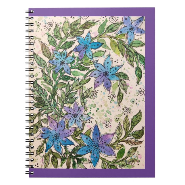 Caderno Espiral Diário/Notebook - Flor Estrela Azul (Frente)
