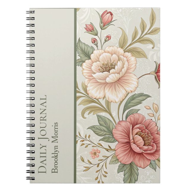 Caderno Espiral Diário/Notebook Floral Personalizado (Frente)