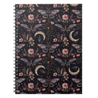 Caderno Espiral Diário Notebook Luxury Floral Witchy Moon Moth