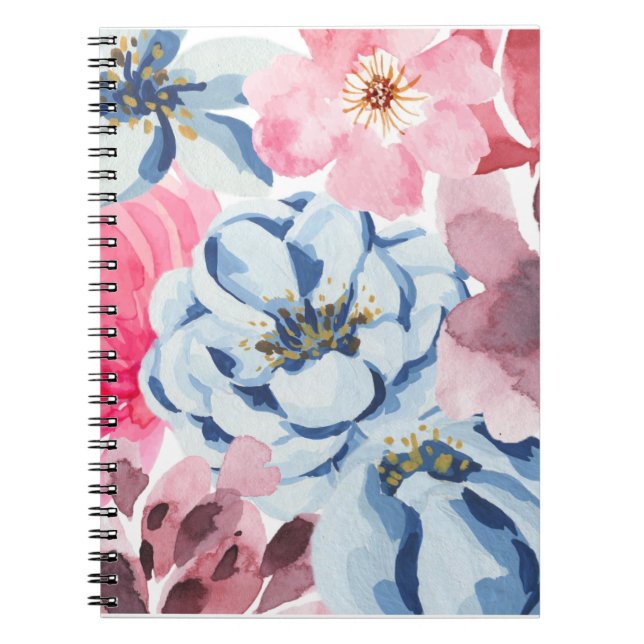 Caderno Espiral Diário/Notebook - Notebook com Aquarela Floral (Frente)