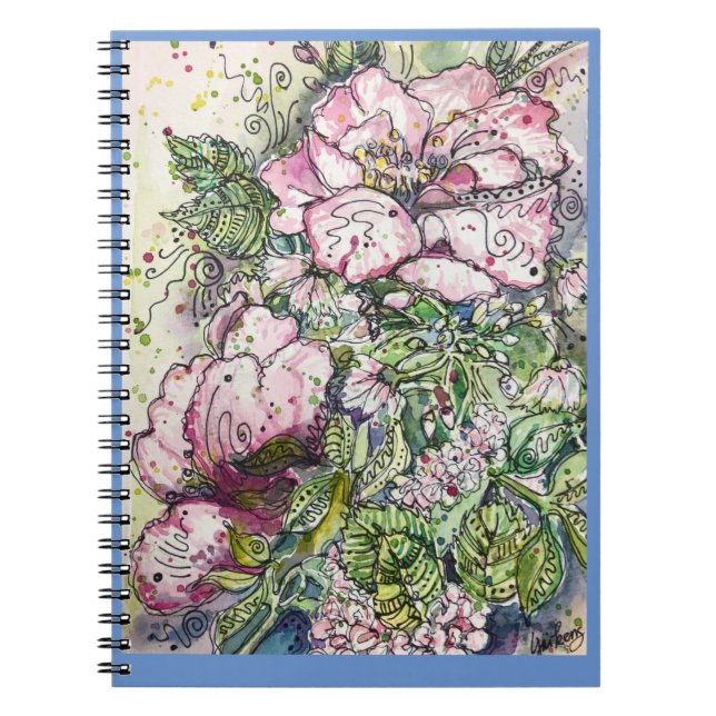 Caderno Espiral Diário/Notebook - "Peonies & Dogwood" (Frente)