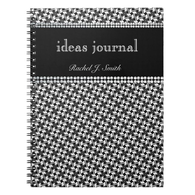 Caderno Espiral Diário para notebook com padrão preto-branco moder (Frente)