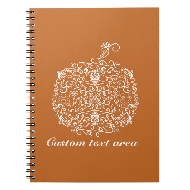 Caderno Espiral Diário para Notebook de outono do Filigree Pumpkin (Frente)
