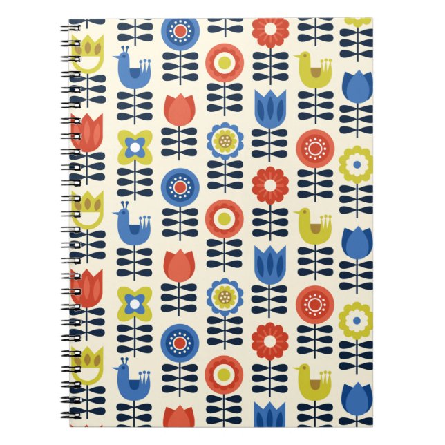 Caderno Espiral Diário para Notebook Espiral Floral Escandinavo (Frente)