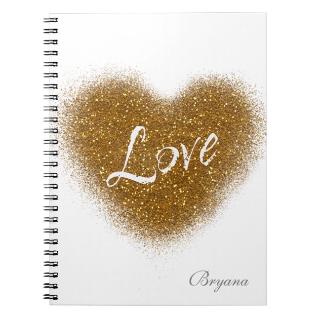 Caderno Espiral Diário para notebook Glamor Dourado Glitter LOVE (Frente)