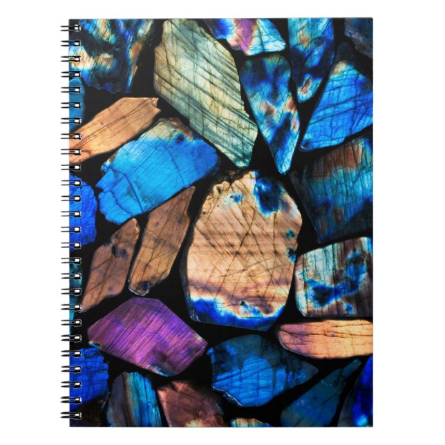 Caderno Espiral Diário para Notebook Rainbow Labradorite Crystals  (Frente)