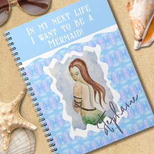 Caderno Espiral Diário Personalizado Boho Mermaid Fantasy Watercol