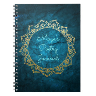Caderno Espiral Diário personalizado da poesia com mandala Dourad