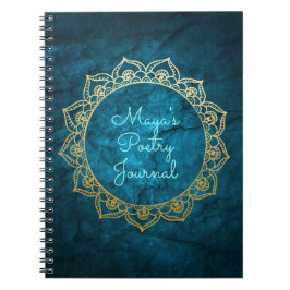 Caderno Espiral Diário personalizado da poesia com mandala Dourado
