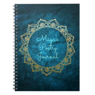 Caderno Espiral Diário personalizado da poesia com mandala Dourado