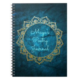 Caderno Espiral Diário personalizado da poesia com mandala Dourado
