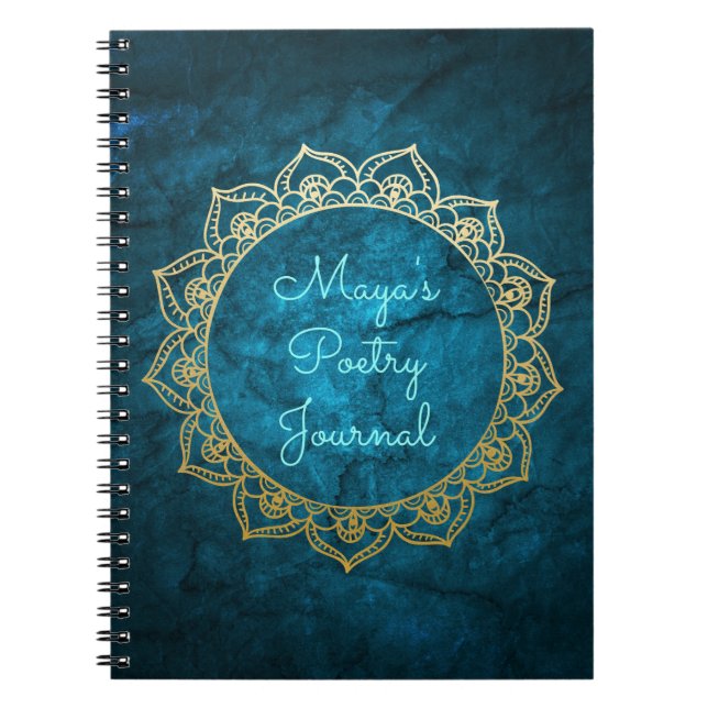 Caderno Espiral Diário personalizado da poesia com mandala Dourado (Frente)