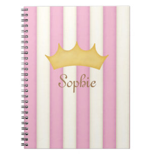 Caderno Espiral Diário Personalizado da Princesa com Listras Rosa