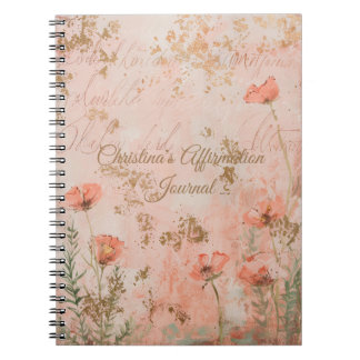 Caderno Espiral Diário Personalizado de Afirmação de Cor Dourada