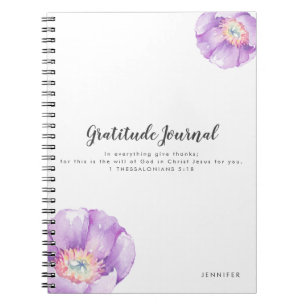 Caderno Espiral Diário Personalizado de Gratidão das Flores Lilac