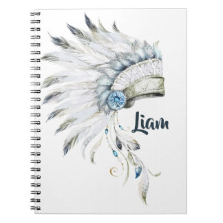 Caderno Espiral Diário Personalizado de Headdress de Boho Boy Feat