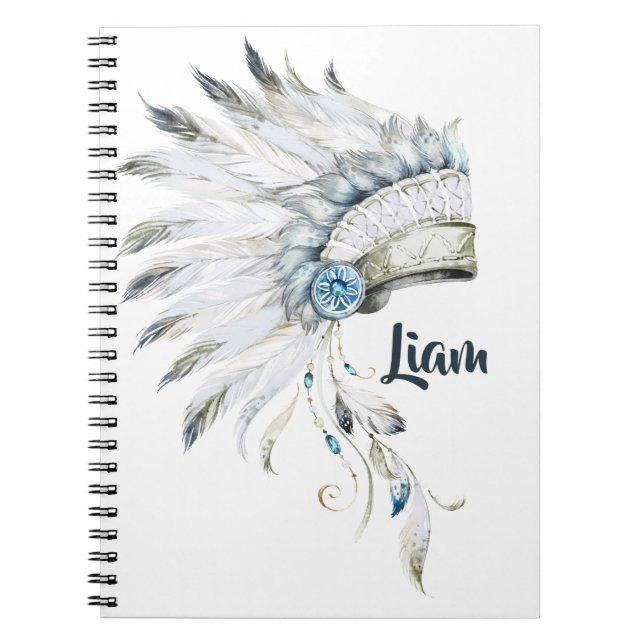 Caderno Espiral Diário Personalizado de Headdress de Boho Boy Feat (Frente)