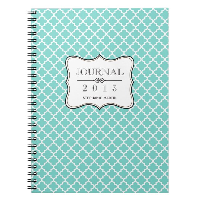 Caderno Espiral Diário personalizado do azulejo Teal blue marroqui (Frente)