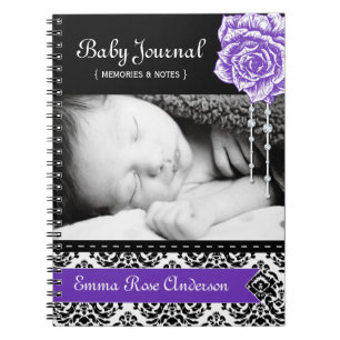 Caderno Espiral Diário personalizado do bebê do damasco