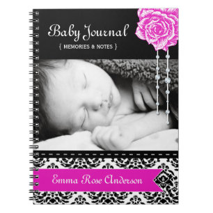 Caderno Espiral Diário personalizado do bebê do damasco