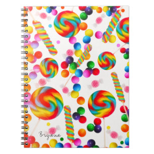 Caderno Espiral Diário Personalizado Doce Candyland Rainbow Candy