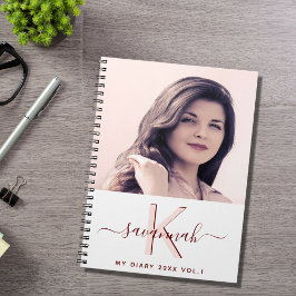 Caderno Espiral Diário personalizado foto branco rosa monograma