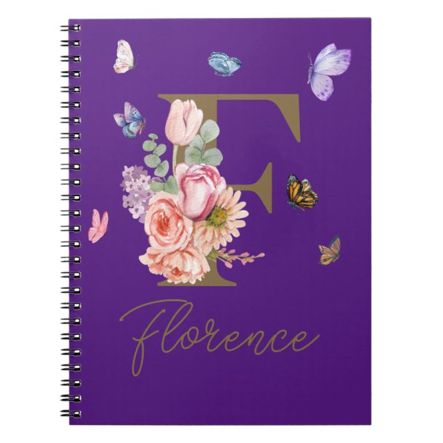 Caderno Espiral Diário Personalizado Inicial da Borboleta (Frente)