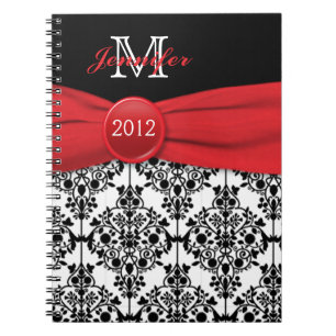 Caderno Espiral Diário Personalizado para o Damasco Branco Preto