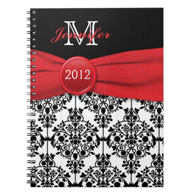 Caderno Espiral Diário Personalizado para o Damasco Branco Preto (Frente)