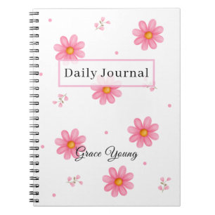 Caderno Espiral Diário Pessoal Rosa Dália Personalizado Nome Diári