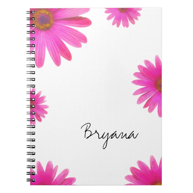 Caderno Espiral Diário Quic Elegante Daisy Floral Daisy Daisy Rosa (Frente)