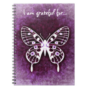 Caderno Espiral Diário roxo da gratitude da borboleta