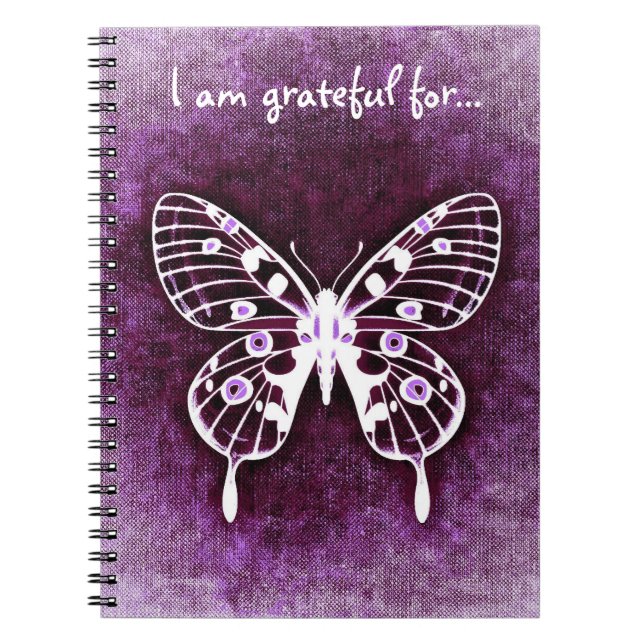 Caderno Espiral Diário roxo da gratitude da borboleta (Frente)