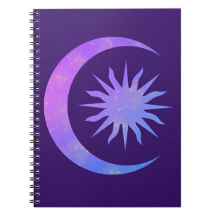 Caderno Espiral Diário roxo da lua do índigo violeta & do sonho do