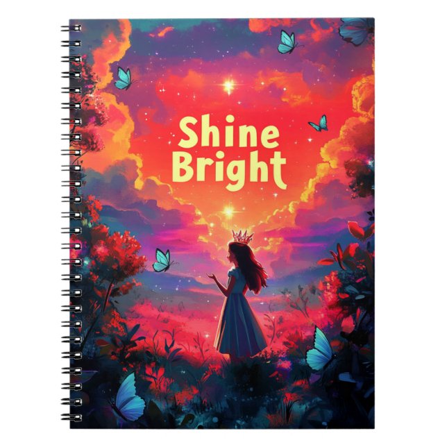 Caderno Espiral Diário Shine Bright Princess - Notebook Colorido (Frente)