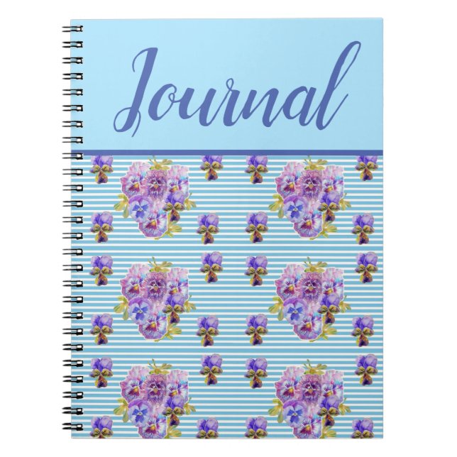 Caderno Espiral Diário Viola Azul Vintage Flor (Frente)