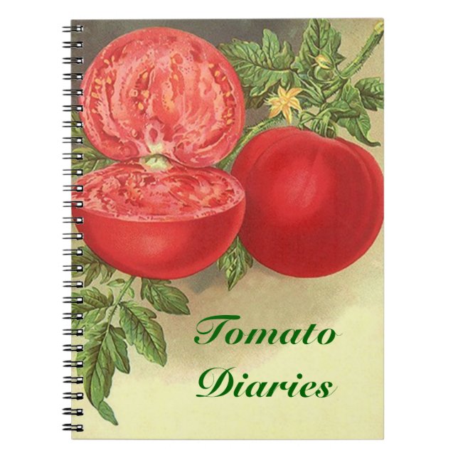 Caderno Espiral Diários vermelhos do tomate do Diário do jardim do (Frente)