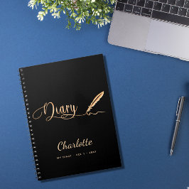 Caderno Espiral Diary black gold elegant name