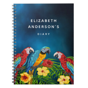 Caderno Espiral Diary blue sky parrots red name