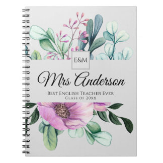 Caderno Espiral Dif... Púrpura Floral - Adicionar Nome Classe Ano