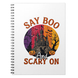 Caderno Espiral Diga Boo Halloween Assustador Casa Assombrada Gato