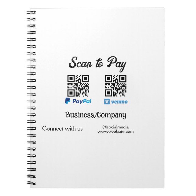 Caderno Espiral Digitalize para pagar código q r paypal venmo adic (Frente)