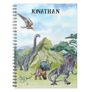 Caderno Espiral Dinosaur T-Rex Tyrannosaurus Watercolor Raptor 