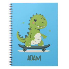 Caderno Espiral Dinosauro Divertido de Skate Com Nome das Crianças