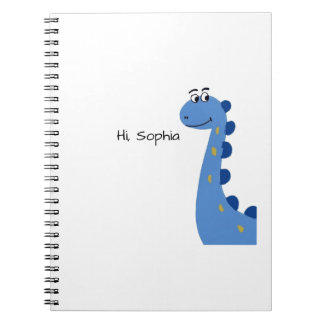 Caderno Espiral Dinossauro Azul Fofo - Nome Personalizado Sophia