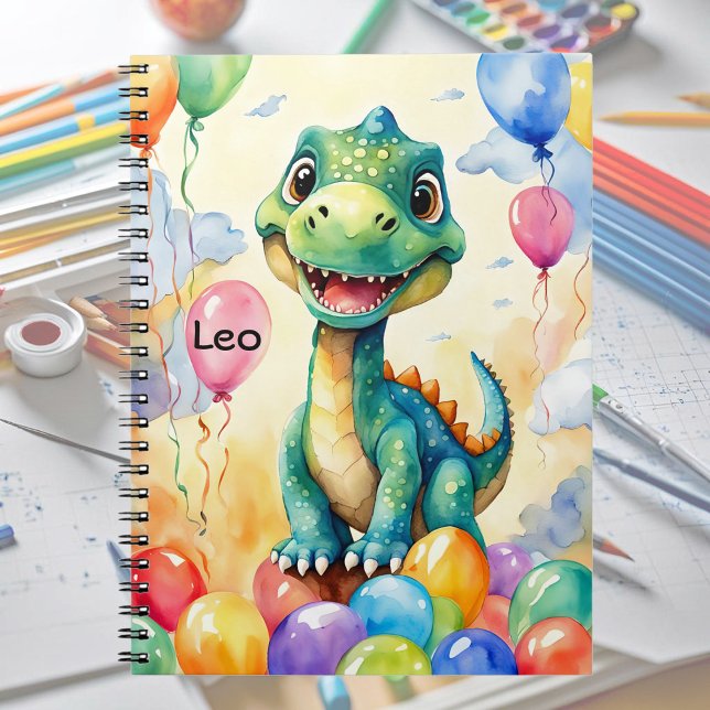 Caderno Espiral Dinossauro fofo com muitos balões coloridos (Criador carregado)
